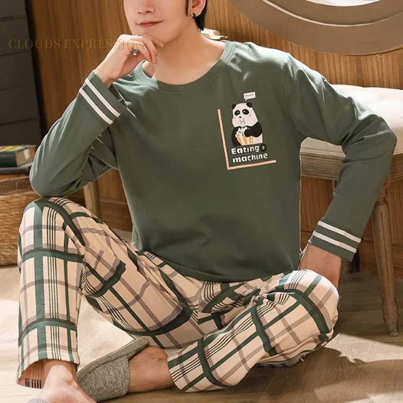 Spring 3XL Knitted Pjs Long Sleeved Mens Pajamas Sets Male Pajama Plaid Pajama For Masculine Sleepwear Suits Homewear Fashion Y240913