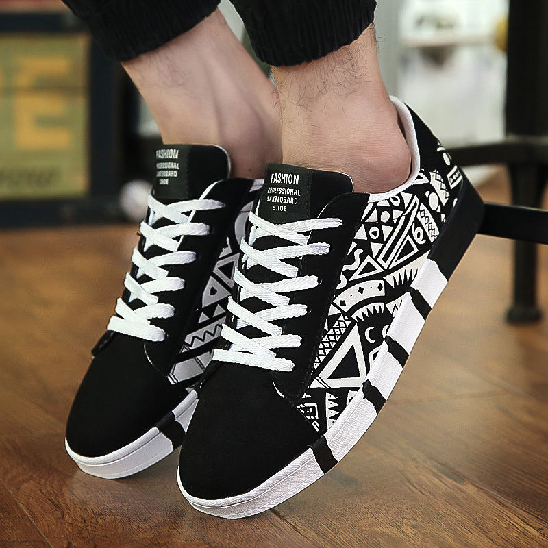 New Men's Sports Shoes, Casual Shoes, Men's Couple Printing Fashion All-match Flat Tennis Men's Vulcanized Shoes998