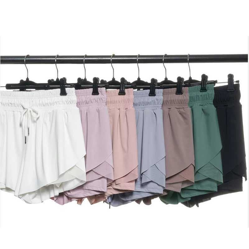 Women Outdoor Running Shorts Solid Color Drawstring Loose 2 In 1 Workout Gym Shorts Female Breathable Quick Dry Sportswear M240912