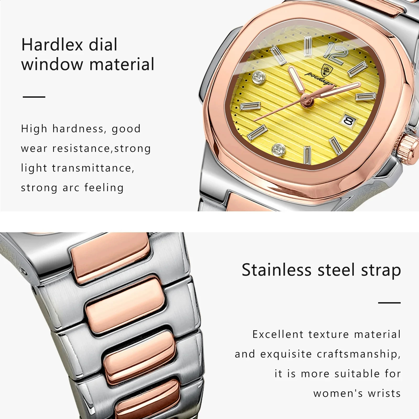 Poedagar y Womens Watch Square Quartz Luminous Waterproof Date Dress Clock relojbox 240911