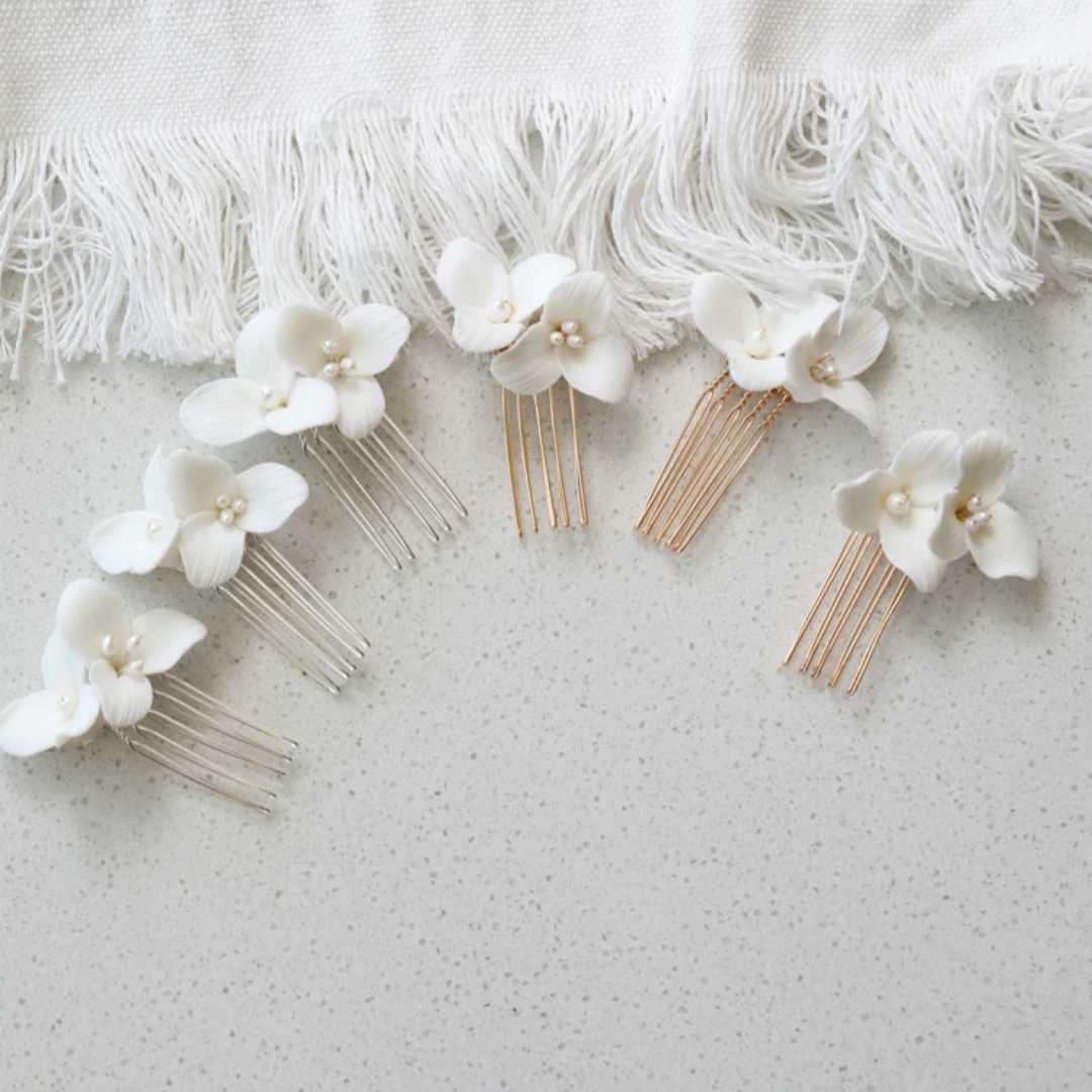 Simple Wedding Hair Combs White Ceramics Flower Designed Floral Pearls Headpieces Women Bridesmaids Party Hair Jewelry AccessoryX240913