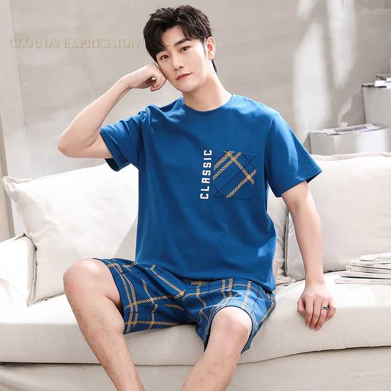 Summer New Cartoon Mens Pajamas Casual Short Tops Lattice Short Pants Sets Pyjamas Stripe Men Sleepwear Pijamas Homewear Fashion Y240913