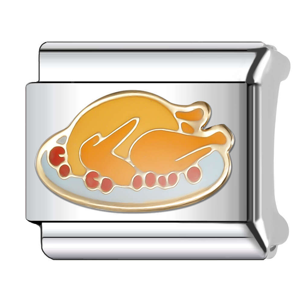2024 New Women's Gift Grilled chicken burger Bead Italian Charms Links Beads Fit 9Mm Stainless Steel Bracelet DIY Making Jewelry