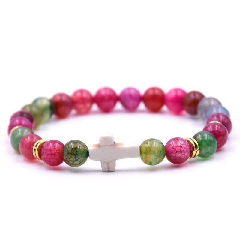 8mm bead natural stone bracelet suitable for women elastic yoga cross charm bracelet W240913