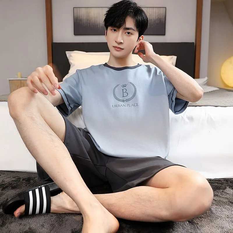 New Arrival Pajamas Mens Cotton Short-sleeved Summer Mens Teen Homewear 2-Piece Suit Breathable Casual Loungewear Homme Y240913