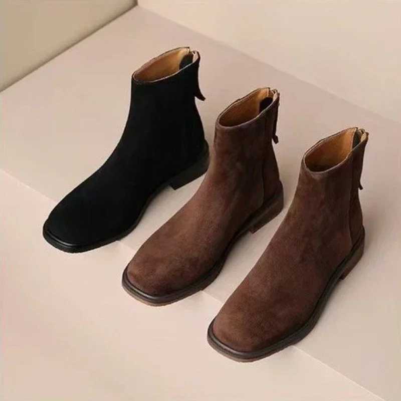 Shoes for Women New Elegant Retro Womens Boots High Quality Brown Ankle Boots Autumn Winter Fashion Zipper Modern Boots M240912