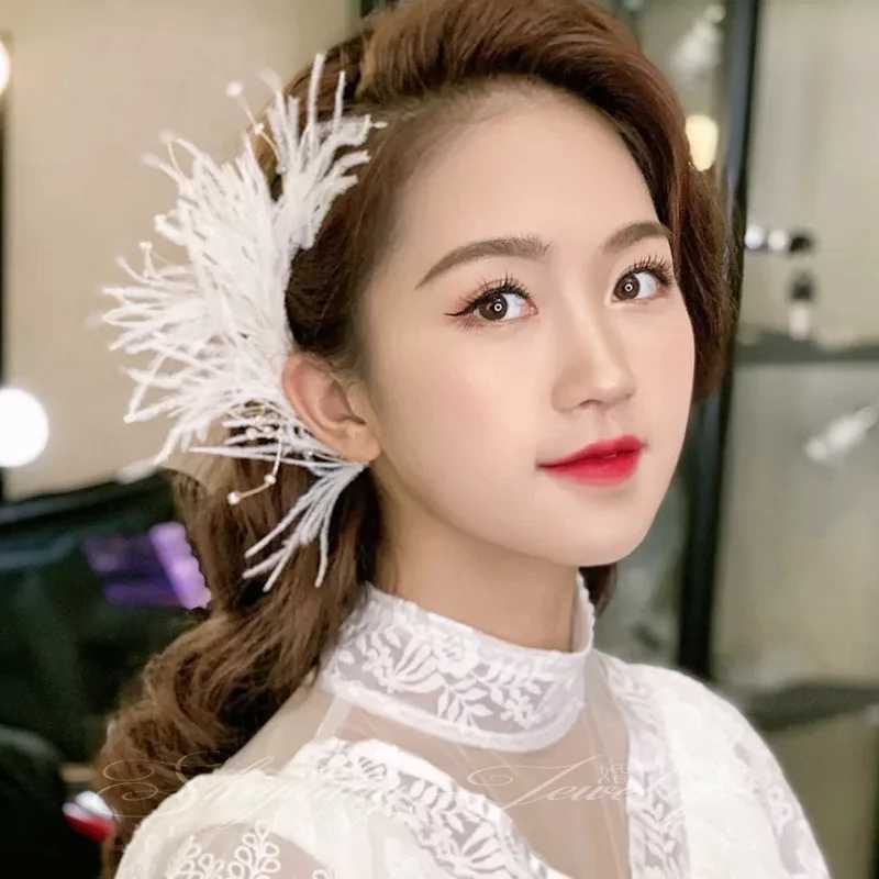 Artificial Feather Hairband Tiaras For Women Crystal Bead Headband Hair Hoop Elegant Wedding Hair Accessories Prom Girls JewelryX240913