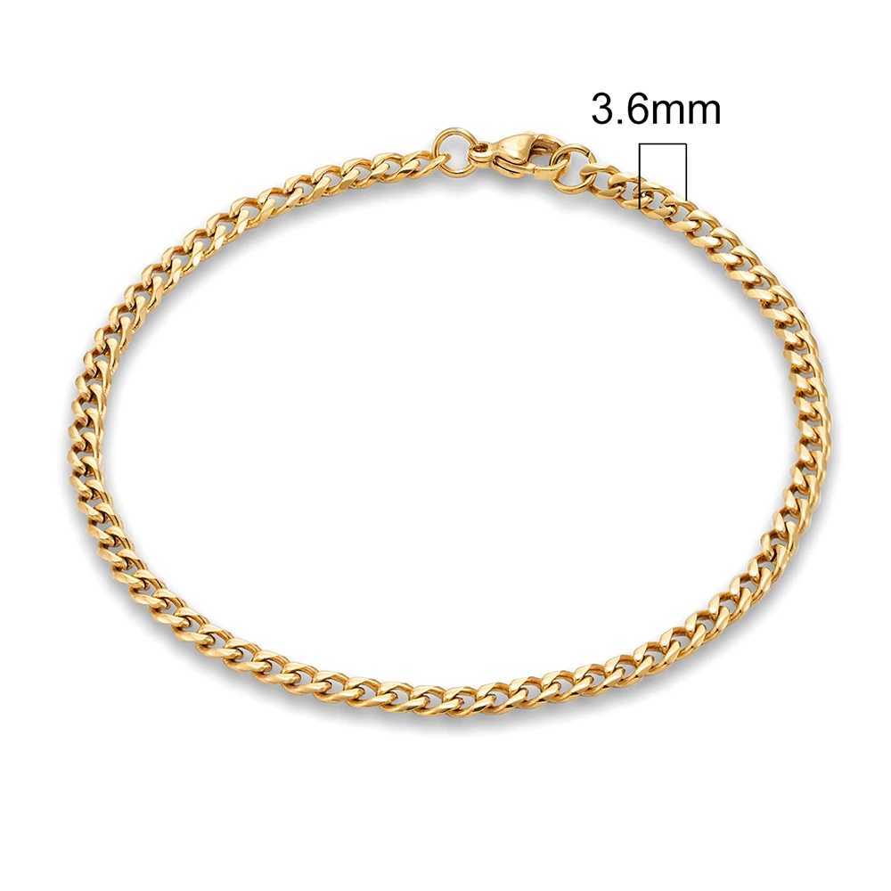 MKENDN Mens Simple 3-11mm Stainless Steel Gold Plated Dainty Curb Cuban Link Chain Bracelets for Women Stacking JewelryX240913