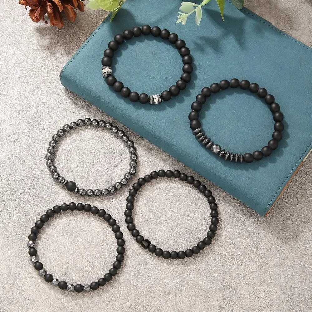 5-piece/set couple matte bracelet fashionable natural stone multi-layer bead charm bracelet W240913