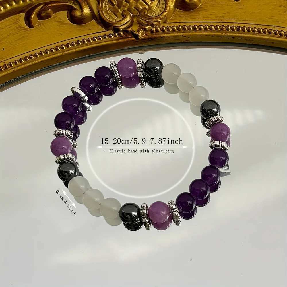 Amethyst and Hematite handmade natural stone bead bracelet for sleep elasticity anti-aging neutral gemstone -1 piece W240913