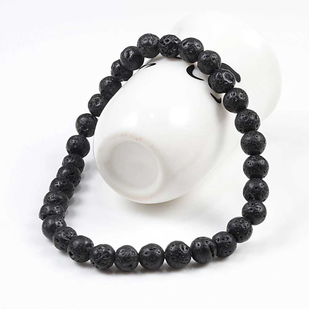 Natural volcanic bead bracelet mens charm black lava bracelet essential oil diffusion elastic bracelet womens jewelry Pulseras W240913