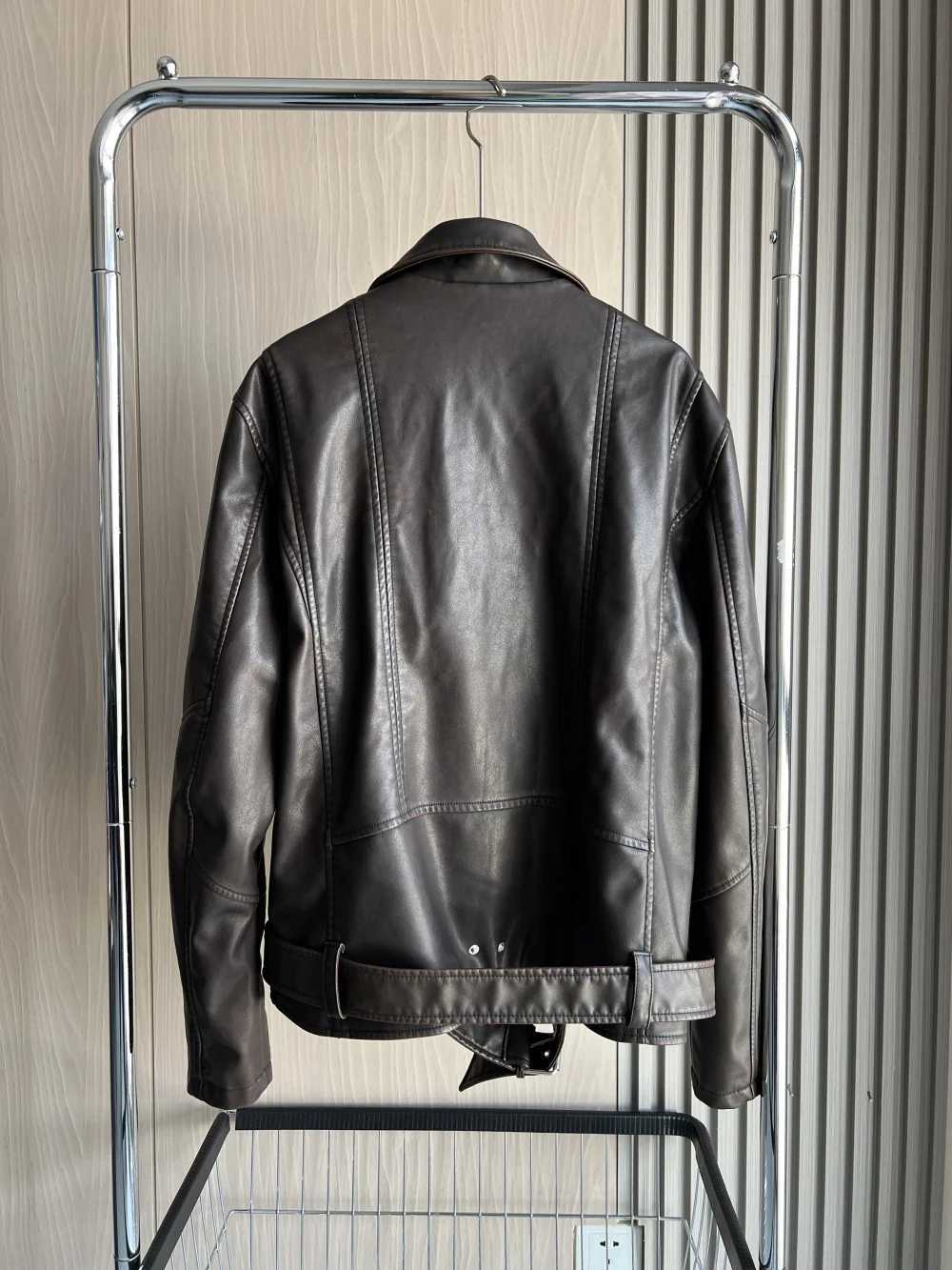 Biker Leather jacket 2024 new spring vintage Shuai Ruffian style lapel loose version of biker mens faux leather jacketX240913