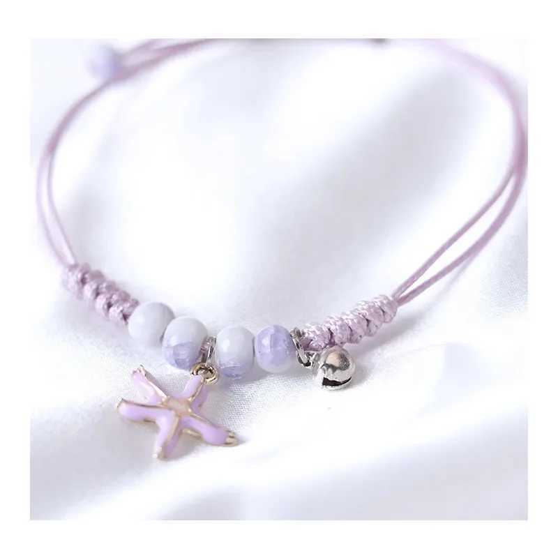 Creative starfish shell pearl pendant bracelet womens handmade purple woven bracelet adjustable summer beach gift jewelry W250121