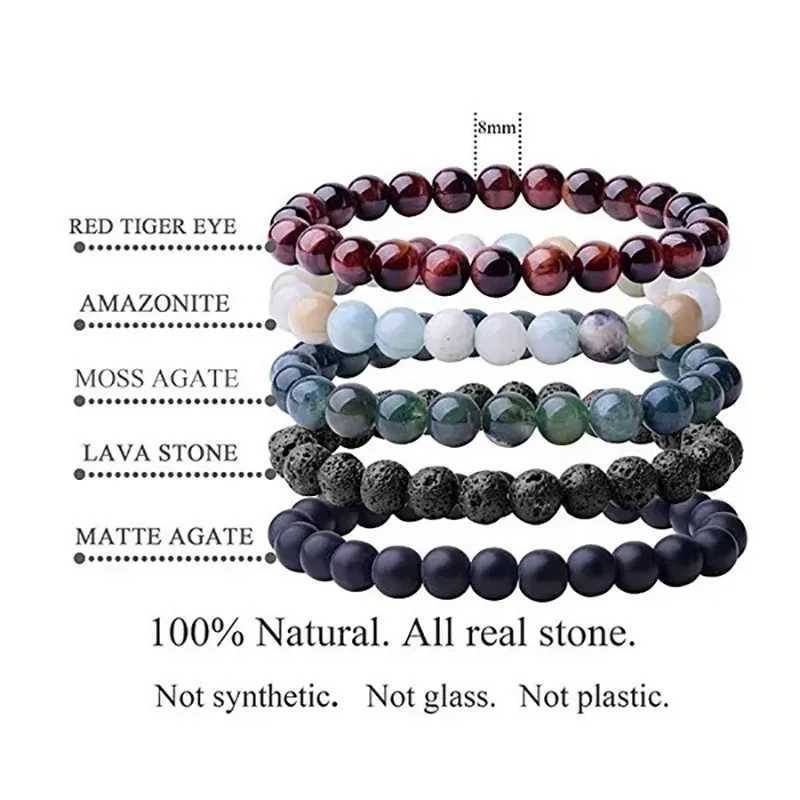 Mens Natural Stone Bracelet Natural Healing Energy Tiger Eye Bracelet Polishing 8MM Azul Bead Bracelet Elastic Pulsera W240913