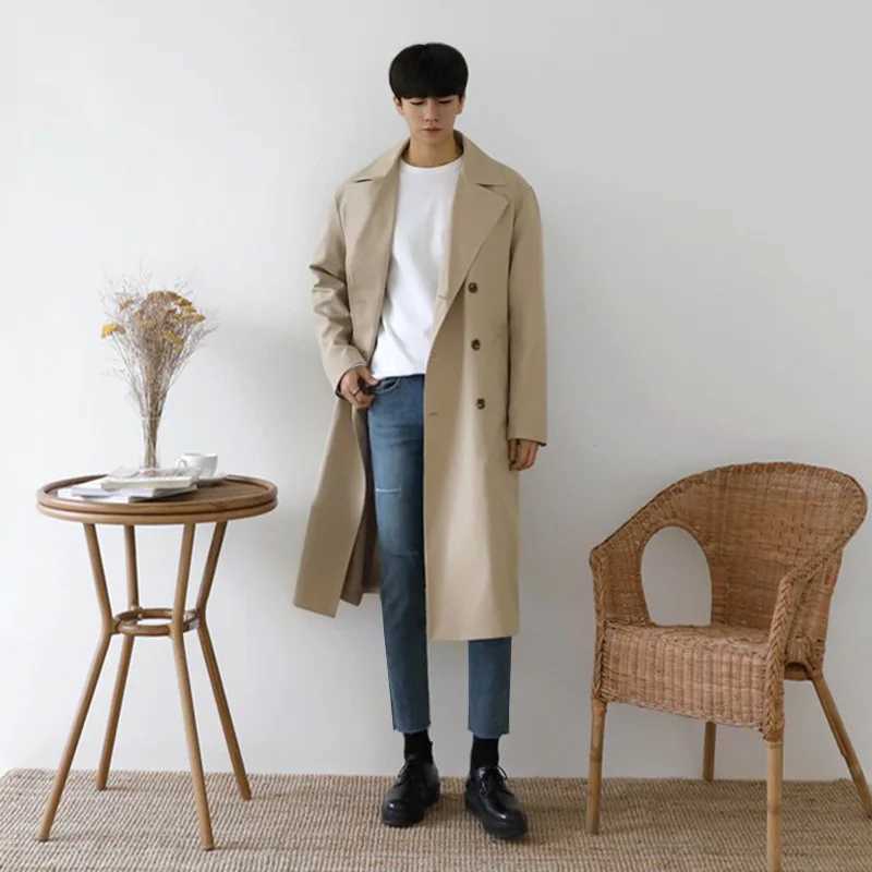 Mens Wear Mid-length Trench Coat Thin Style Korean Trendy Handsome Coat Autumn Knee-high Trench Coat Windbreaker Y240913