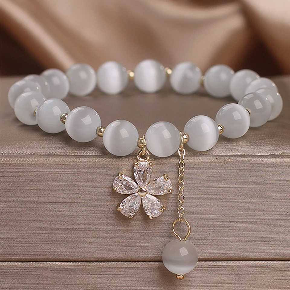 ZAKOL Fresh Sea Blue Crystal Bead Bracelet Shining Zircon Flower Pendant Charm Friendship Bracelet Womens Jewelry Gift W240913