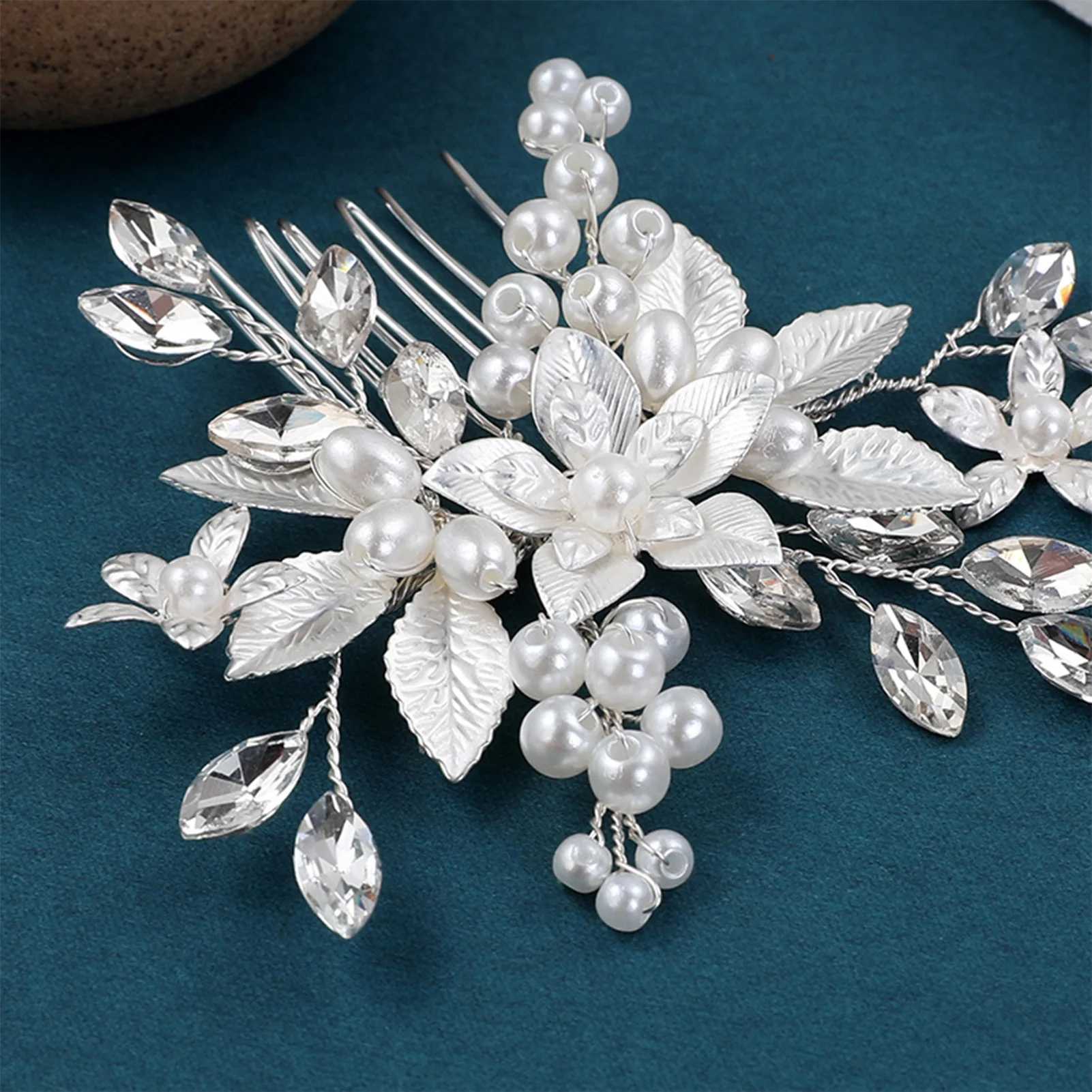 Pearls Hair Combs Wedding Flower Rhinestone Hair Clips Acrystal Sparkling Hair Grips For Women Bridal Barrettes Jewelry FashionX240913