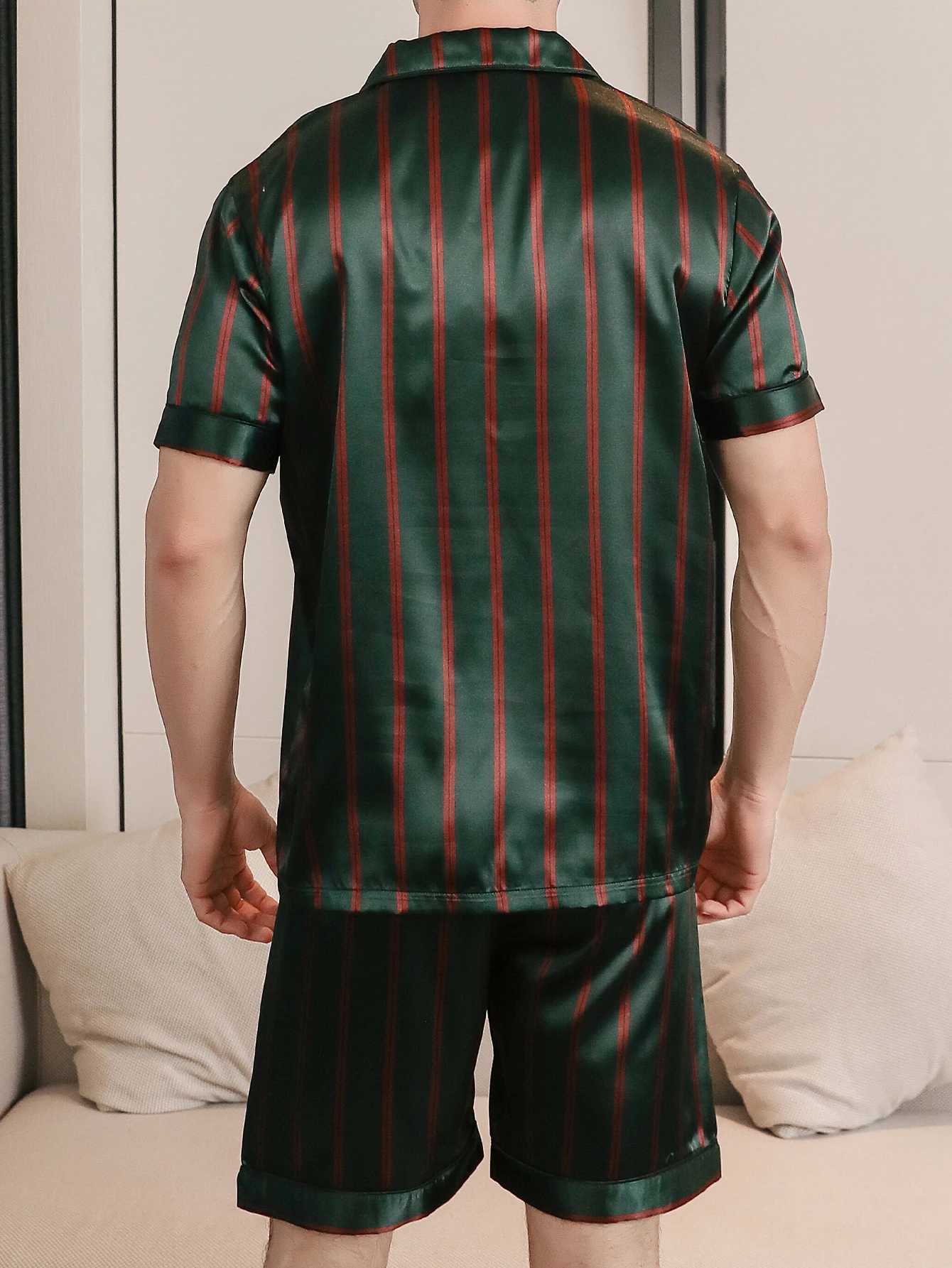 Two piece sets for mens pajamas summer short sleeved shorts striped pattern printed home clothing sleepwear set Y240913