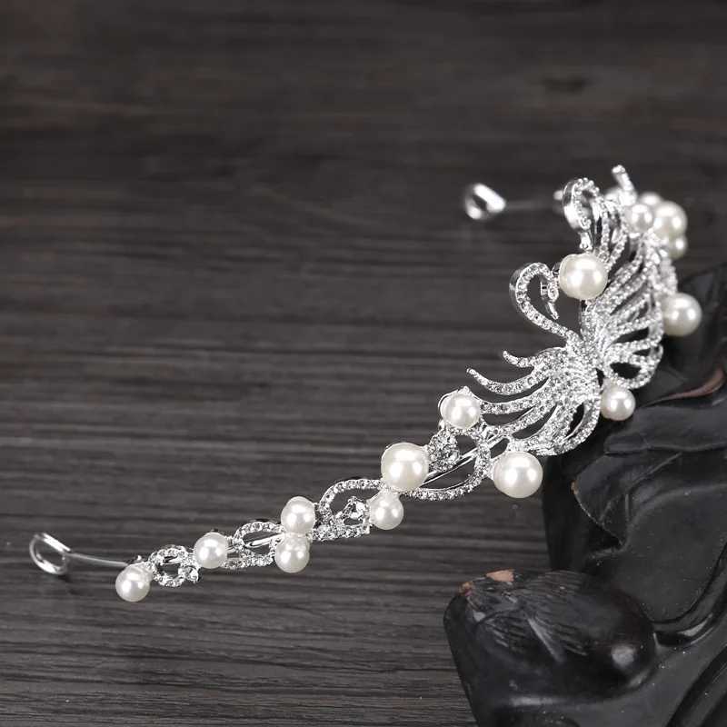 Women Simulation Pearl Fashion Tiaras Crown Bridal Wedding Elegant Dress Headpieces Ladies Swan Metal Hairband Hair JewelryX240913