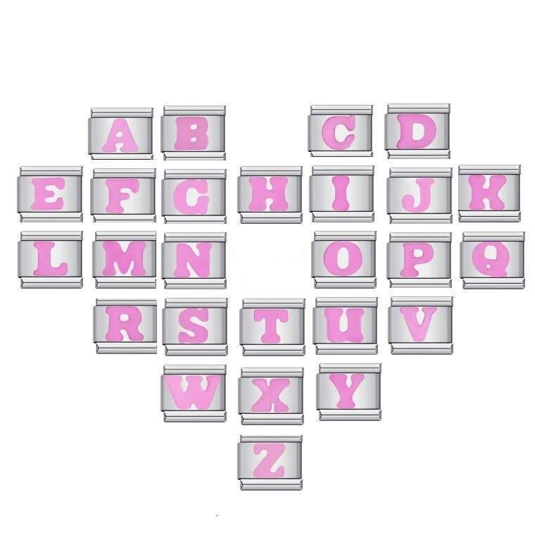 New Titanium Pink English Letter DIY Bead Italian Charm Bracelet Links Stainless Steel Fit 9Mm Jewelry Making Gifts