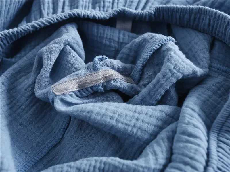 Spring New Products Mens Water Texture Crepe Gauze Suit Collar Pajamas Solid Color Button Home Set Qualities Mens Lounge Wear Y240913