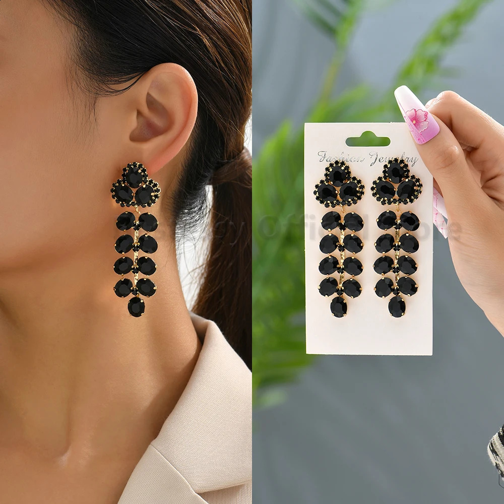 Drop Crystal Tassel Earrings: Elegant Vintage Jewelry for Women, Geometric Big Hanging 2024 4