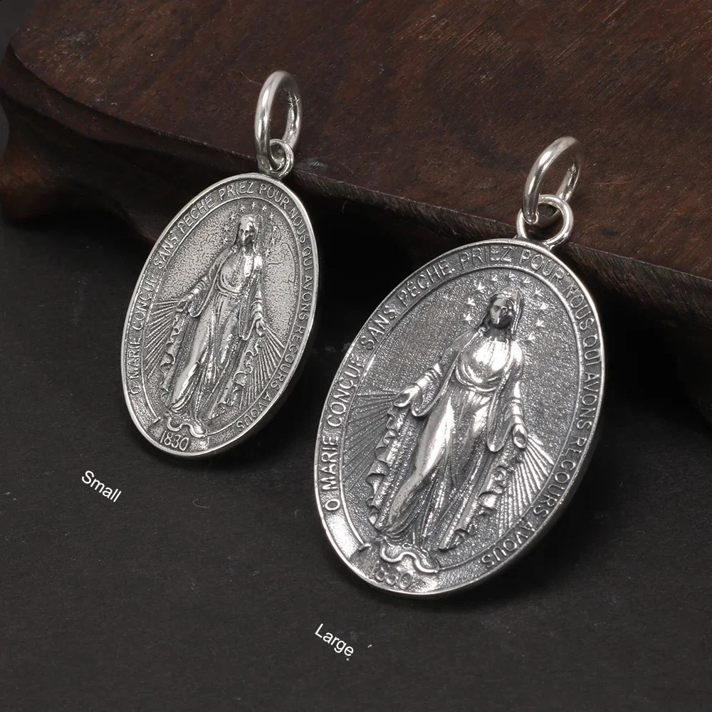 S925 pure silver virgin Mary pendant with retro cross oval n for men and women necklace Christian jewelry 240912