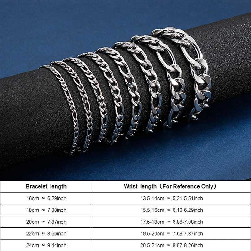 3/4/5/6/7/11mm Width Classic Simple Trendy Figaro Chain Bracelet Male Stainless Steel Wholesale JewelryX240913