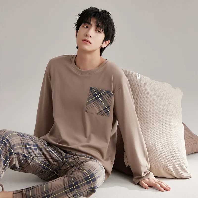 New in Mens Pajamas Set Autumn Winter Cotton Casual Sleepwear for sleeping Elegant Male Big Size Pyjamas Nightwear Home Clothes Y240913