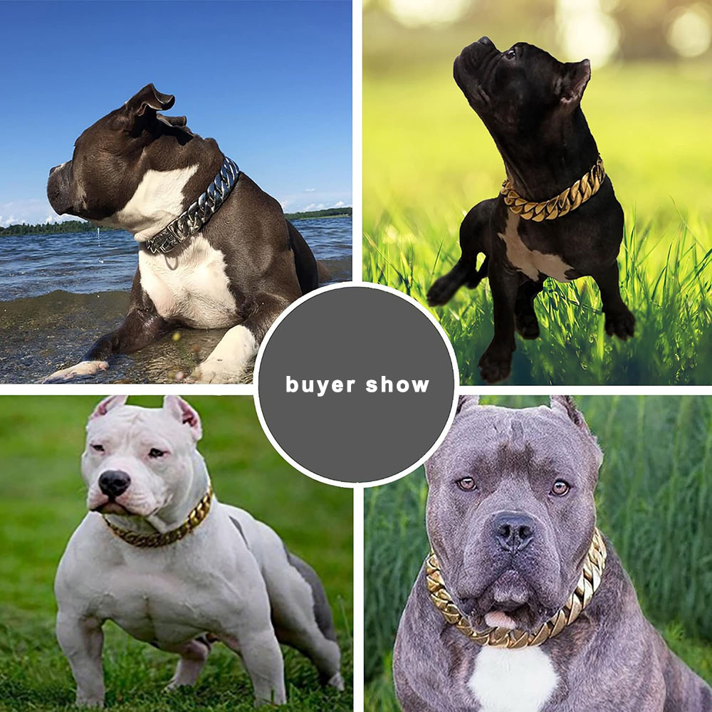 Big Dog Chain Collar with Buckle Strong Heavy Duty 19MM Thick Wide Stainless Steel Metal Cuban Link Chain Collar for Large Dogs