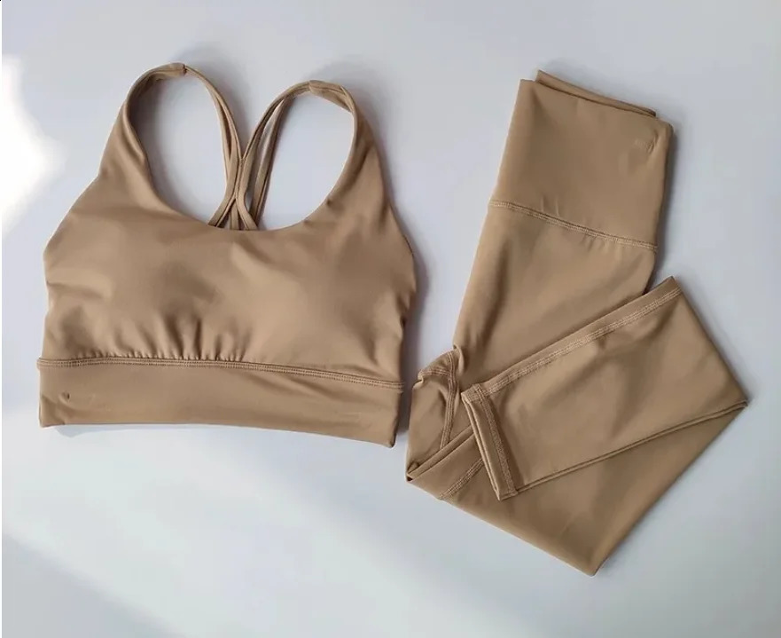 2pcs Women Seamless Yoga Set Sport Suit Gymwear Workout Clothes Gym Crop Top High Waist Legging Fitness Bra Set Sports Suits 240910