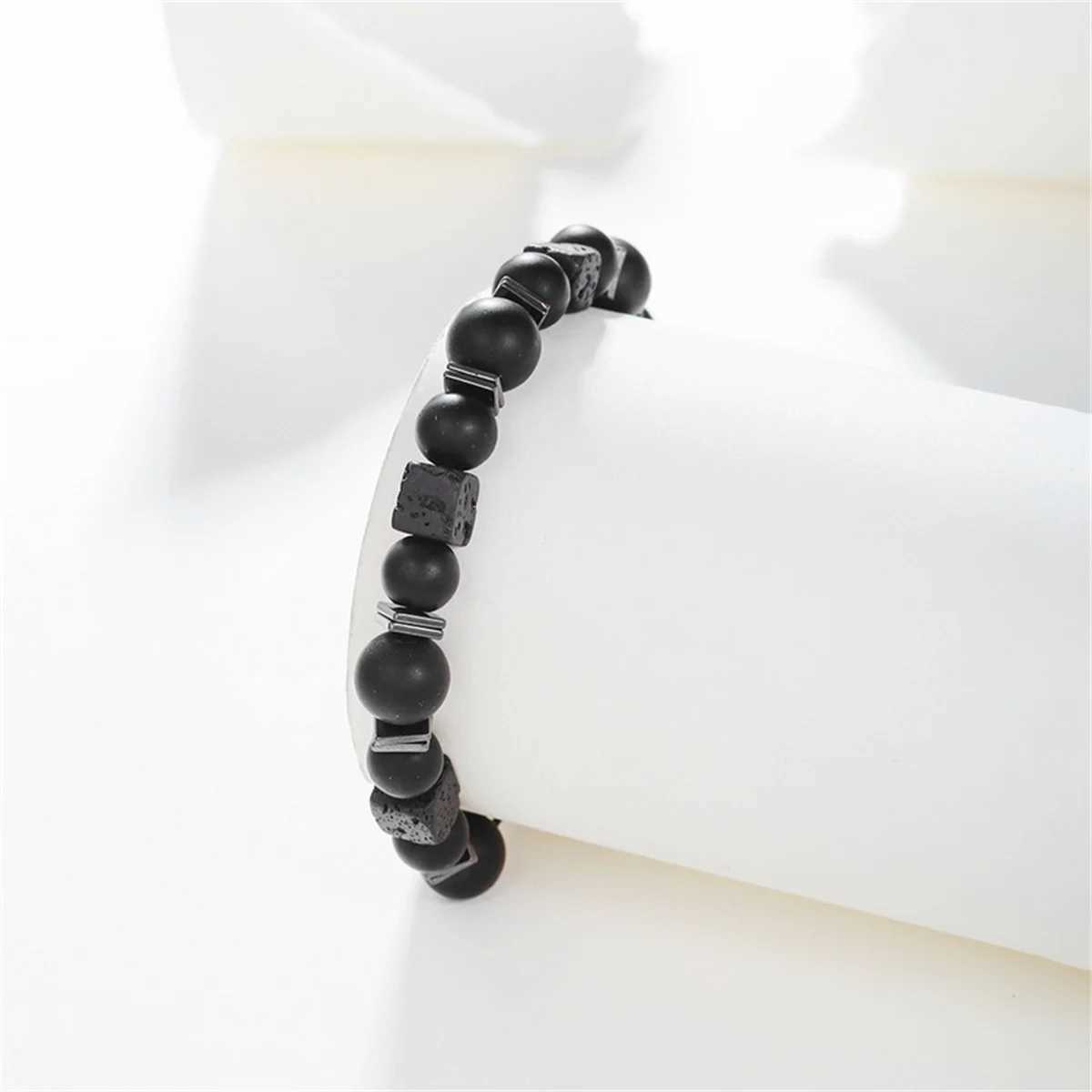 8mm Volcanic Stone Bracelet Mens Lava Wood Bead Bracelet Xizang Buddha Mens Wrist Chain Jewelry Handmade Elastic Bracelet W240913