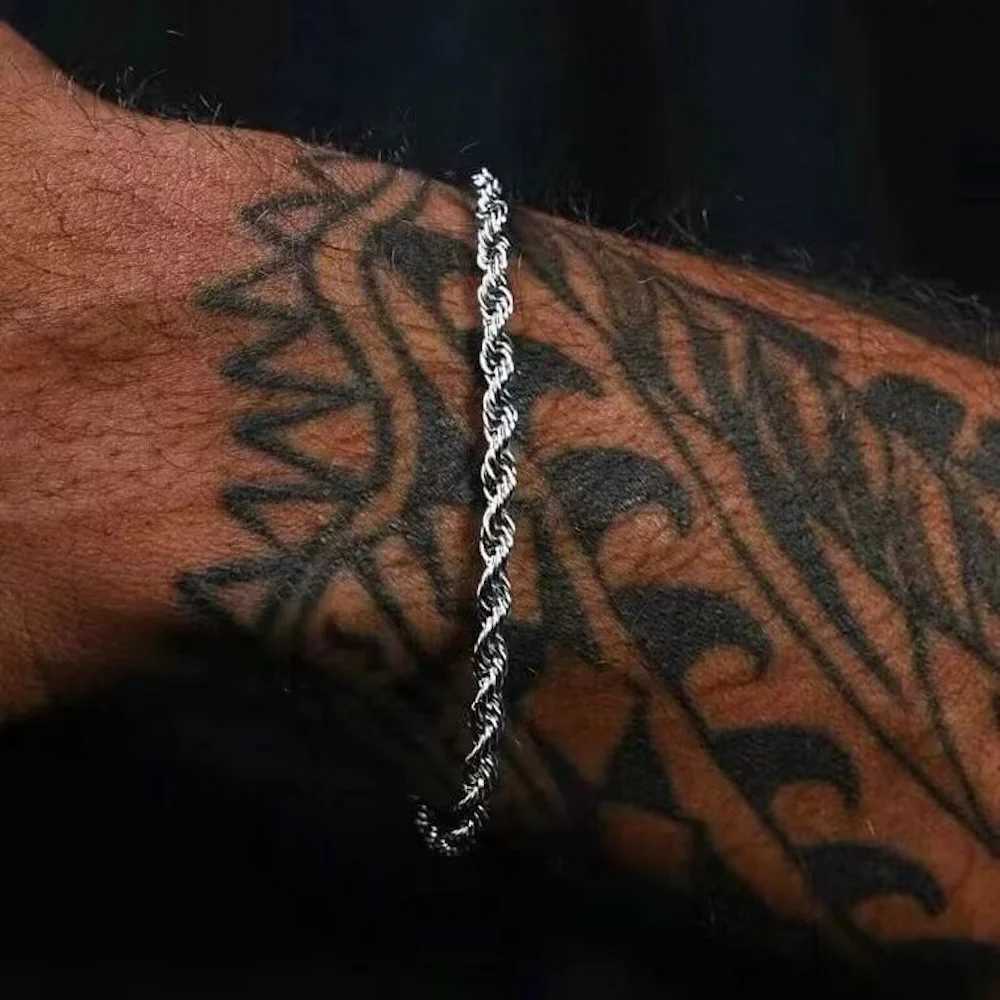 4mm Stainless Steel Twist Chain Bracelet For Men Hip Hop Titanium Steel Bracelet Retro Trendy Jewelry Womens BraceletX240913