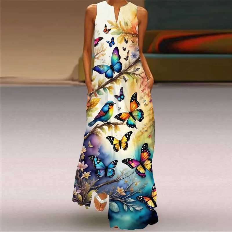 Womens Retro Summer V-neck Sexy Fashion Printed Sveless Long Dress Womens Ele Robe Party Casual Vintage Y2k VestidosXJ2500207