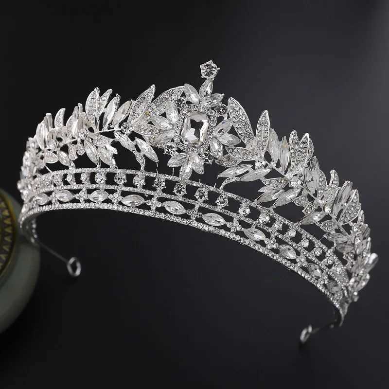 Luxury Royal Queen Crystal Leaf Wedding Crown for Women Rhinestone Diadem Banquet Tiaras Party Costume Hair Jewelry AccessoriesX240913