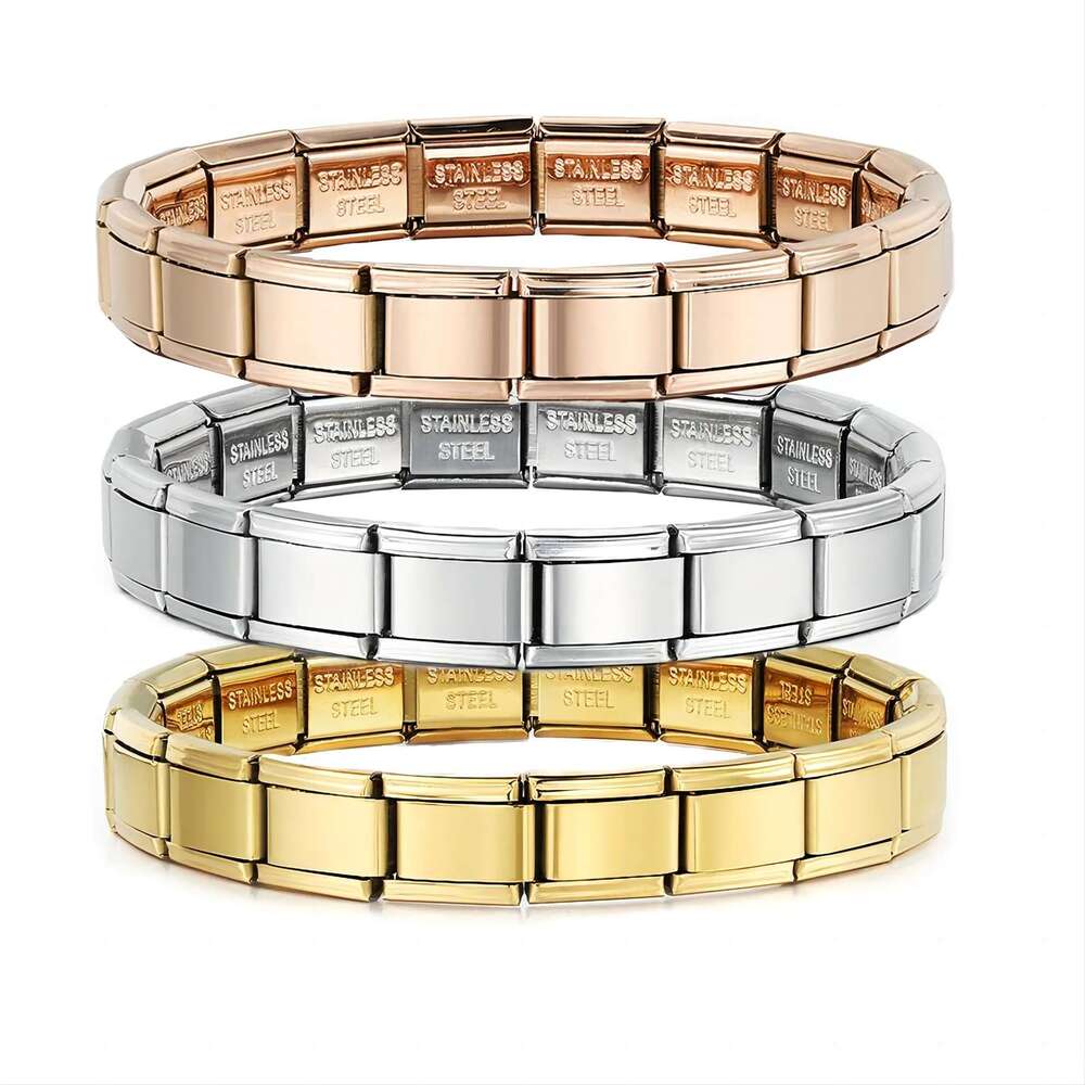 Bead Bracelet, Square Elastic Splicing Titanium Strap Chain, Italian Charms Bracelet Charm Links Stainless Steel Fit 9Mm Jewelry DIY Making Gifts