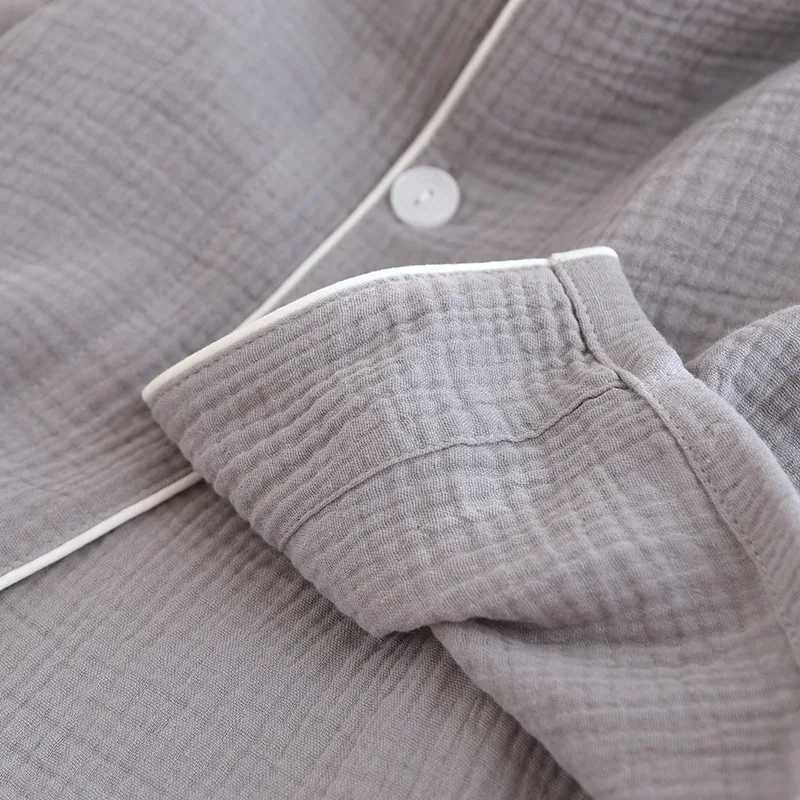 Mens Pajamas Cotton Double Gauze Loungewear Soft Long Sleeves Trousers Plus Size Solid Sleepwear Pocket White Edge Pajama Set Y240913