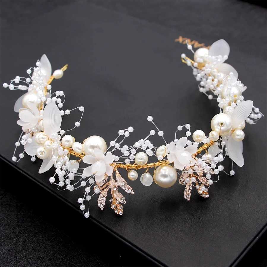 Silver Color Handmade Pearl Flower Headband Bridal Wedding Crown Hair Accessories Hair Band Tiara Crystal Headpiece Hair JewelryX240913