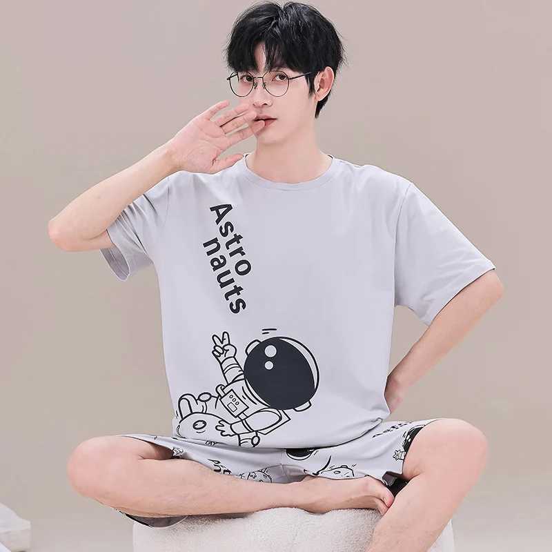 Cotton Summer Thin Mens Pajamas Set Plus Size Short Sleep Tops Pant Sleepwear Suit Male Home Suit Homewear Casual Pyjamas Y240913
