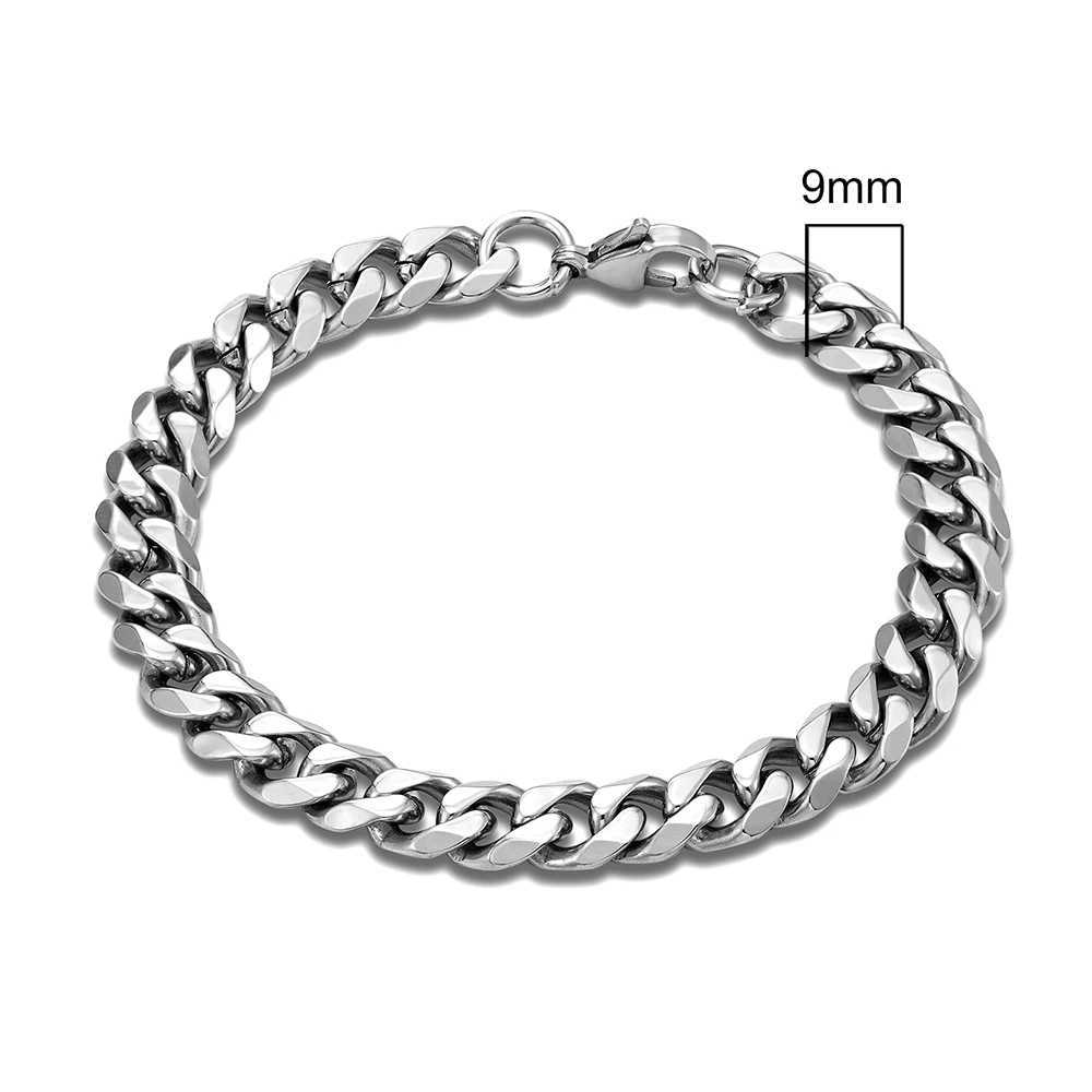 MKENDN 3-11mm Locomotive Men Punk Rock Stainless Steel Curb Cuban Link Chain Silver Color Bracelet For Women Biker JewelryX240913