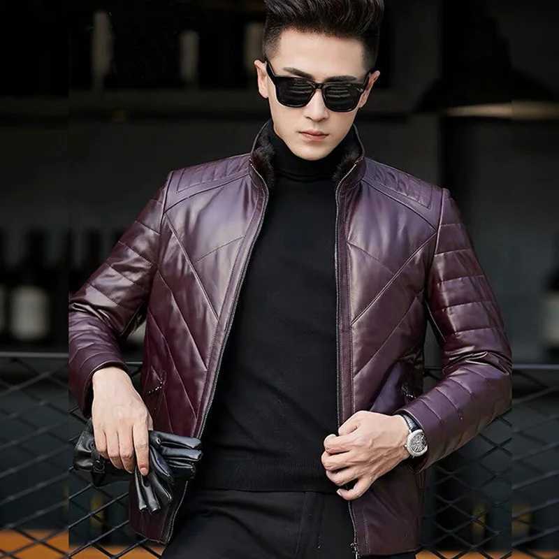 Genuine Leather Jacket For Men 2022 Winter Thick Warm Business Man Korean Fashion Mink Fur Stand Collar Coat Twill Check VesteX240913