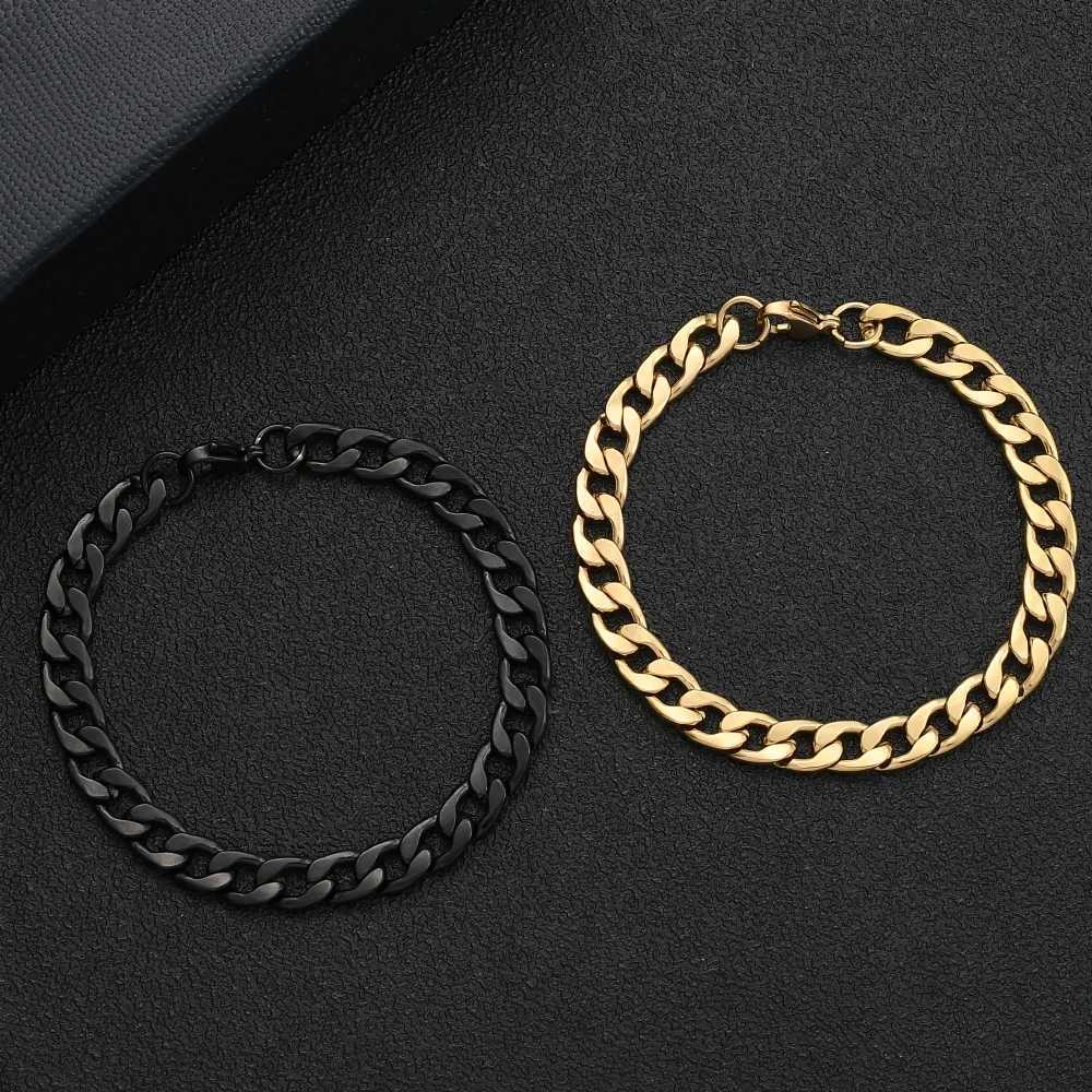 Hot Sale Stainless Steel Gold Black Color Cuban Chain Bracelet For Men Titanium Steel Link Bracelet 6/8/10MM Length 20CMX240913