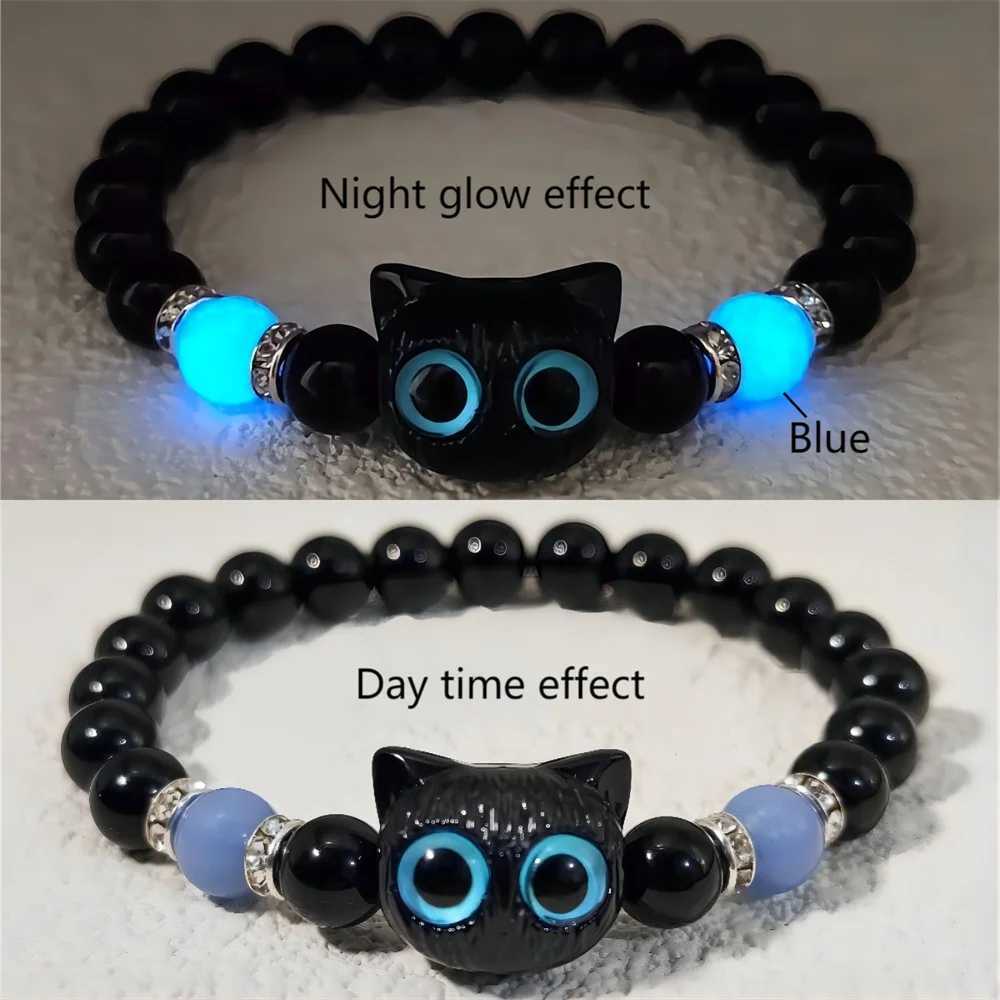 Cute Big eyed Cat Bracelet Night Light Bracelet Womens Pendant Beaded Bracelet Friendship Couple Bracelet Jewelry Gift W240913