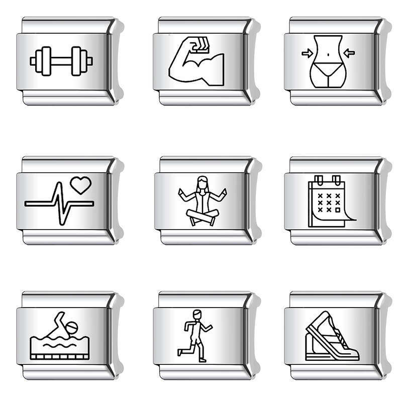 New Women's Gift Classic pattern sports Bead Italian Charms Links Bangle Beads Fit 9mm Stainless Steel Bracelet Making DIY For Women Fashion Jewe