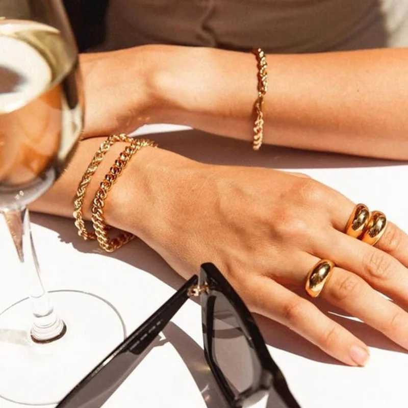 Vnox Dropship 2/3/4/5mm Twisted Chain Bracelets for Women Men Gold Color Stainless Steel Link Chain Minimalist Metal JewelryX240913