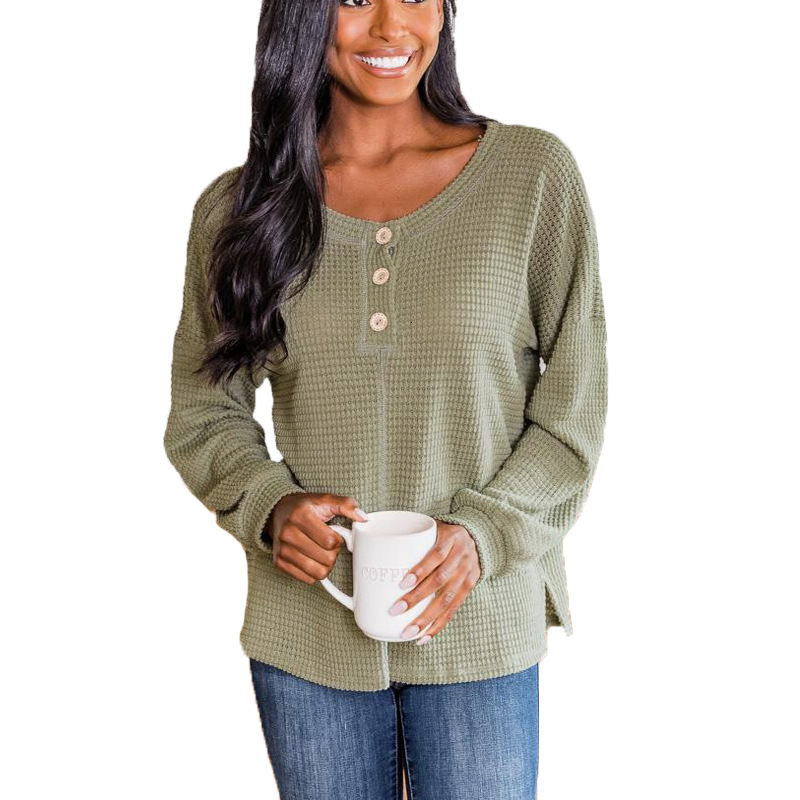 2024 Spring and Autumn New Women's Fashion Round Neck Waffle Knitted Hoodie