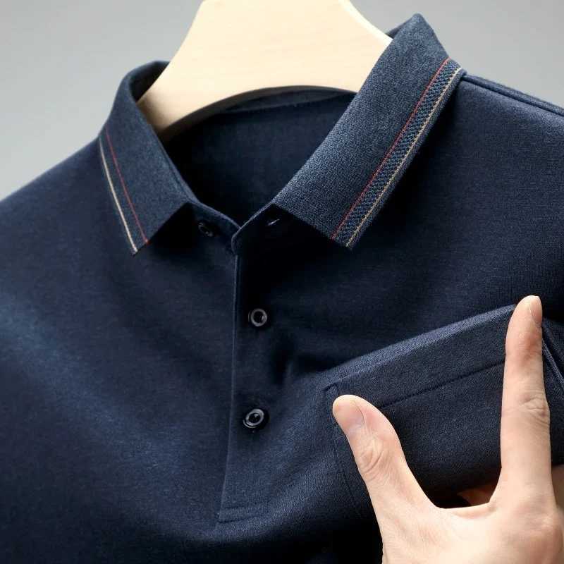 Mens casual long sleeved polo shirt fashionable solid color top W24091321