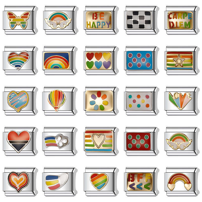 2024 Women's Gift Fit 9mm Stainless Steel Italian Charms Bracelet Links Beads Bracelet DIY Handmade Italian Style Classic Fashion Pattern