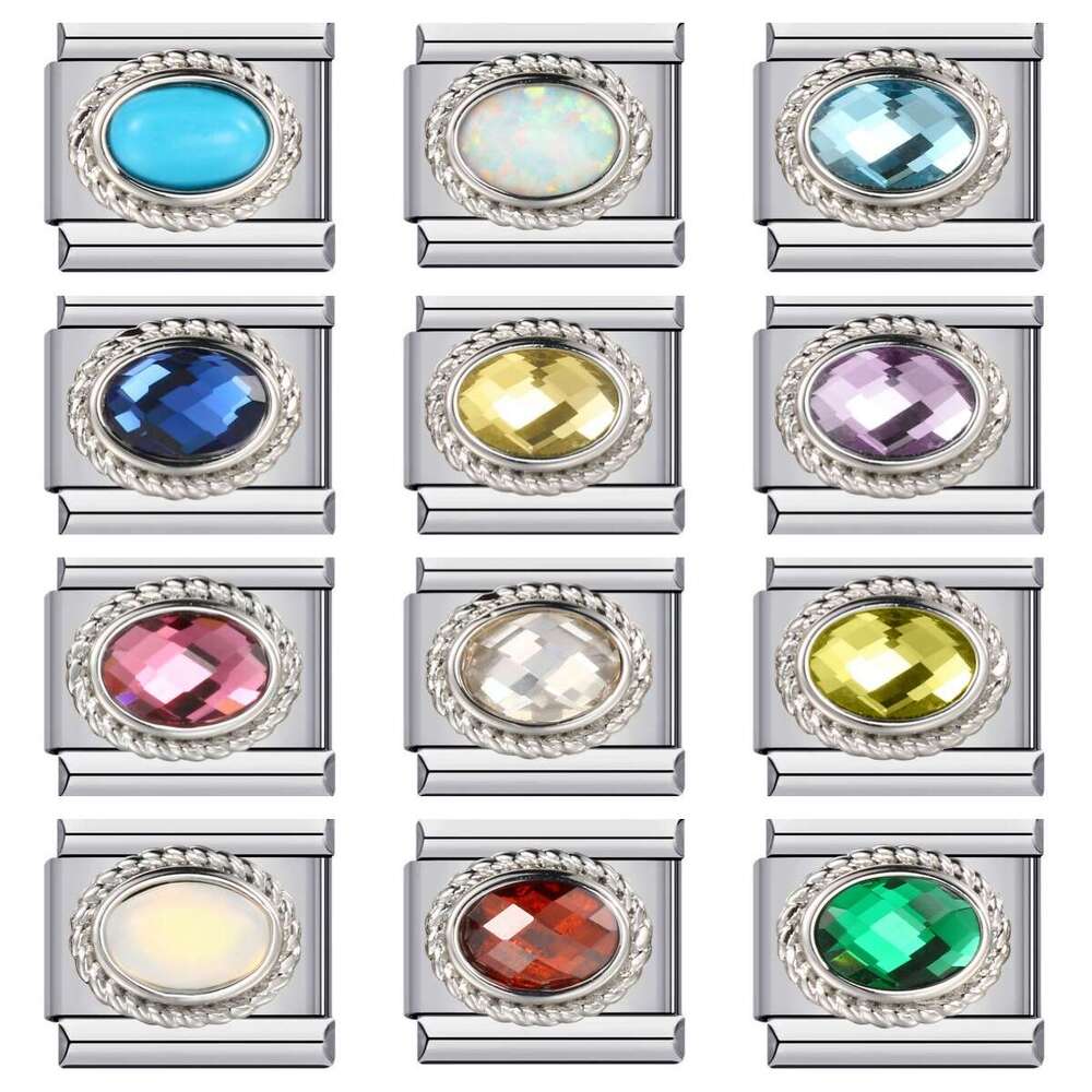 Fashion 12Th Birthday Stone Bead Welded Color Zircon DIY Elastic Bracelet Italian Charm Links Fit 9Mm Bracelet Jewelry DIY Making Gifts