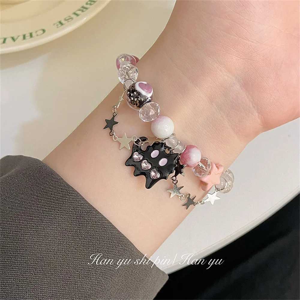 New Black Cat Heart Rhinestone Pentagram Bead Bracelet Suitable for Women Aesthetic Cool Fashion Korean Fashion Gift W240913